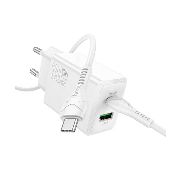 Τροφοδοτικό 230V in -> 1 x USB C + 1 x USB A out 30W QC3.0 PD λευκό με καλώδιο Type-C -> Type-C N71 Nuevo Hoco Τροφοδοτικό 230V in -> 1 x USB C + 1 x USB A out 30W QC3.0 PD λευκό με καλώδιο Type-C -> Type-C N71 Nuevo Hoco