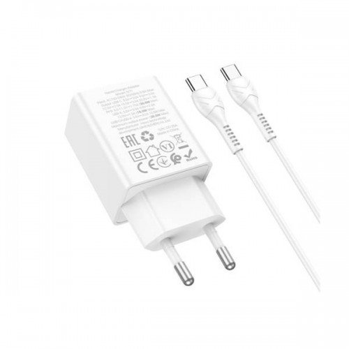 Τροφοδοτικό 230V in -> 1 x USB C + 1 x USB A out 30W QC3.0 PD λευκό με καλώδιο Type-C -> Type-C N71 Nuevo Hoco Τροφοδοτικό 230V in -> 1 x USB C + 1 x USB A out 30W QC3.0 PD λευκό με καλώδιο Type-C -> Type-C N71 Nuevo Hoco