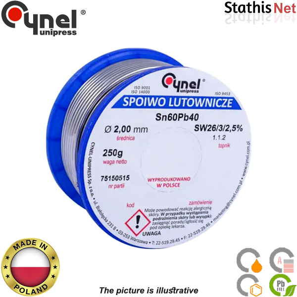Κόλληση 250gr 60/40 2mm Sn60Pb40 SW26 Cynel Κόλληση 250gr 60/40 2mm Sn60Pb40 SW26 Cynel