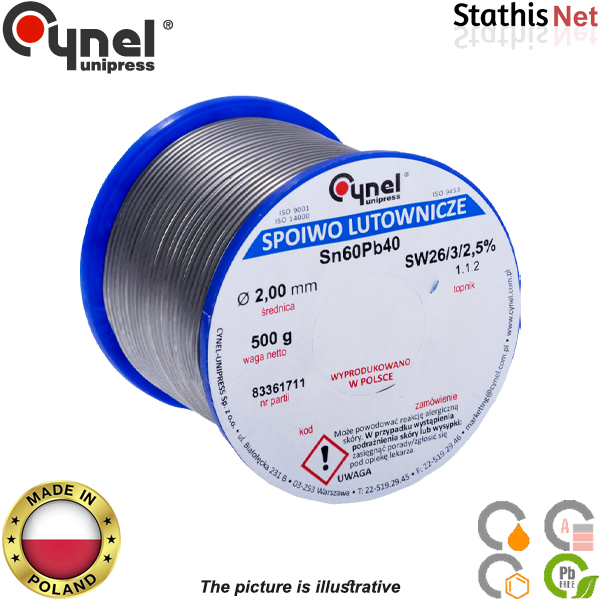Κόλληση 500gr 60/40 2mm Sn60Pb40 SW26 Cynel Κόλληση 500gr 60/40 2mm Sn60Pb40 SW26 Cynel