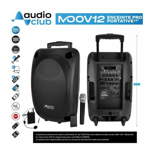 Ηχείο ενεργό επαγγελματικό φορητό 12" 350W RMS με μπαταρία και 2 μικρόφωνα MOOV12-PRO Audio Club Ηχείο ενεργό επαγγελματικό φορητό 12" 350W RMS με μπαταρία και 2 μικρόφωνα MOOV12-PRO Audio Club