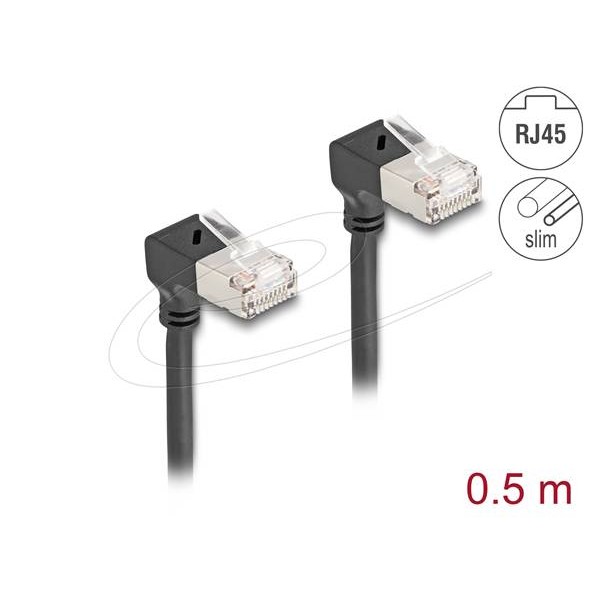 Καλώδιο patch cord S/FTP CAT6A 0.5m LSZH μαύρο γωνιακό Slim 80298 Delock Καλώδιο patch cord S/FTP CAT6A 0.5m LSZH μαύρο γωνιακό Slim 80298 Delock