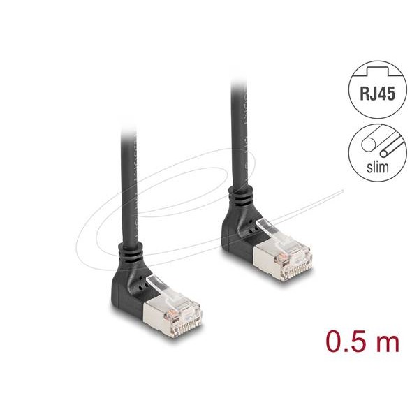 Καλώδιο patch cord S/FTP CAT6A 0.5m LSZH μαύρο γωνιακό πάνω Slim 80280 Delock Καλώδιο patch cord S/FTP CAT6A 0.5m LSZH μαύρο γωνιακό πάνω Slim 80280 Delock