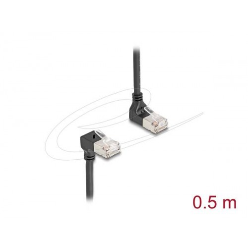 Καλώδιο patch cord S/FTP CAT6A 0.5m LSZH μαύρο γωνιακό πάνω/κάτω Slim 80292 Delock