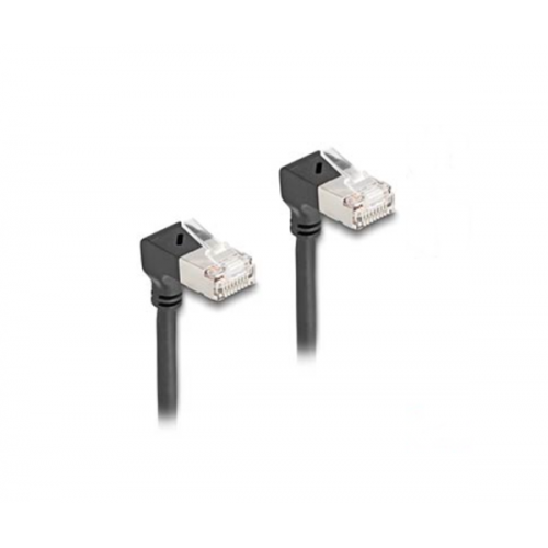 Καλώδιο patch cord S/FTP CAT6A 1m LSZH μαύρο γωνιακό προς τα κάτω Slim 80299 Delock